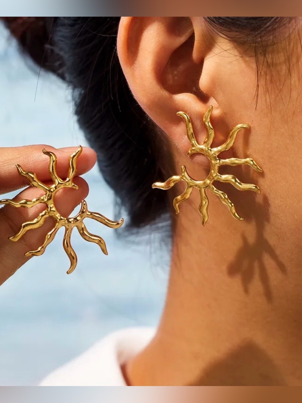 Wavy Sunburst Gold Tone Earrings